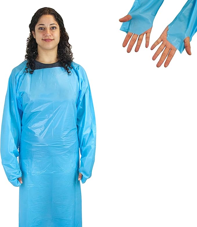 Disposable CPE Polyethylene Gown - Open Back, Thumb Loops - Pack of 10